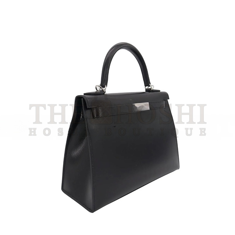 H**me5 KELLY 28 SELLIER BLACK BOX CALF LEATHER PALLADIUM HARDWARE (28*22*10cm) Master Quality